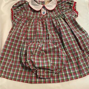 The Beaufort Bonnet Company Red and Green Smocked Puff Sleeve Dress